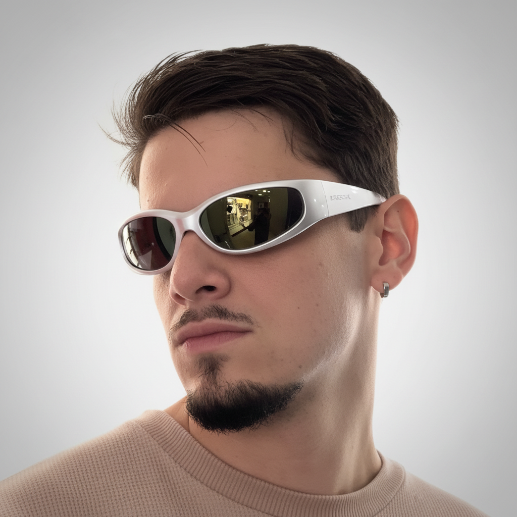 Modelo usando óculos